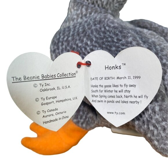 Ty Beanie Baby Original Retired Ewey Plush Goose 1998 Gray & Orange Soft Toy Col - Picture 7 of 10